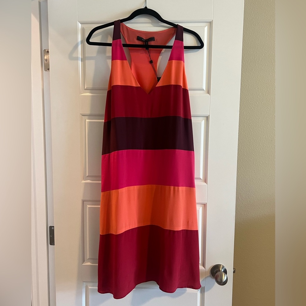 BCBGMaxAzria Chili Combo Blocked Silk Tank Midi Dress Size M